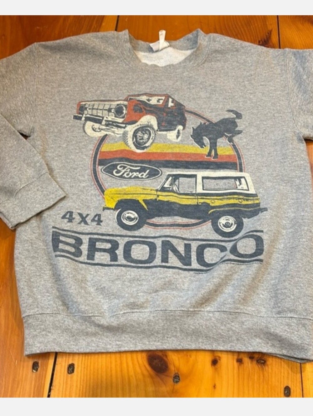 JUNK FOOD XS Heather Gray Ford Bronco Logo Crew Neck Sweatshirt
